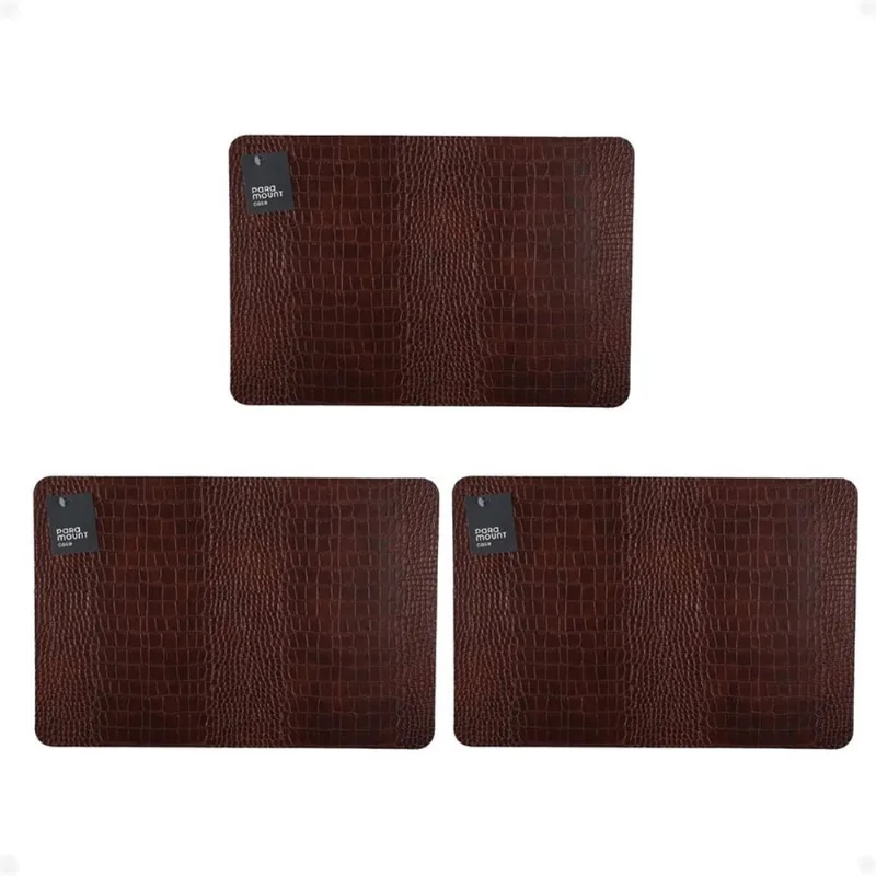 Kit 3 Lugar Americano Prático Premium Croco 45X30 Cm Marrom