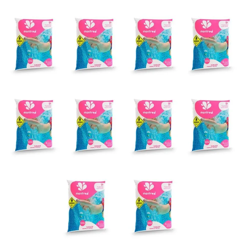 Kit 10 Tabletes Cloro 200g Tripla Ação Para Piscina Montreal