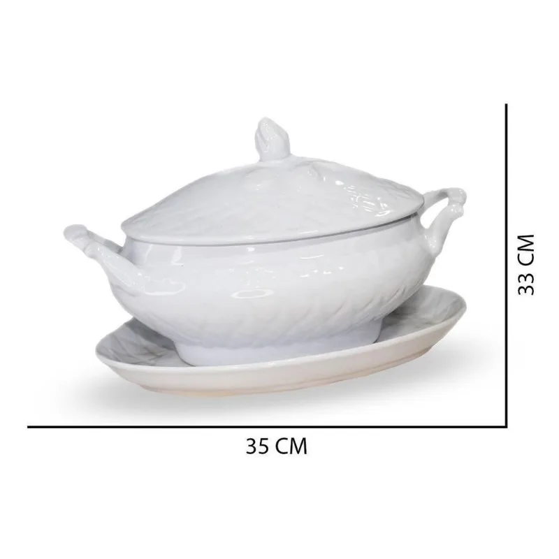 Sopeira E Prato Grandes Kit Porcelana Louça Cozinha Feijoada