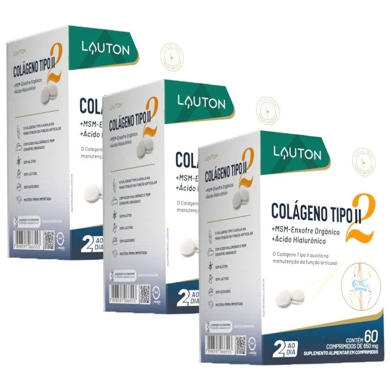 KIT 3X Moviflex (Colágeno Tipo 2 + MSM + Ácido Hialurônico) 60 comprimidos - Lauton