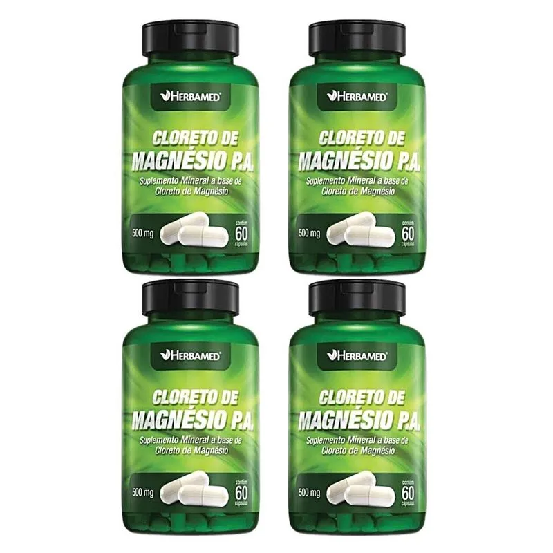 Kit 4 Cloreto De Magnésio P. A 500mg 60 Caps - Herbamed