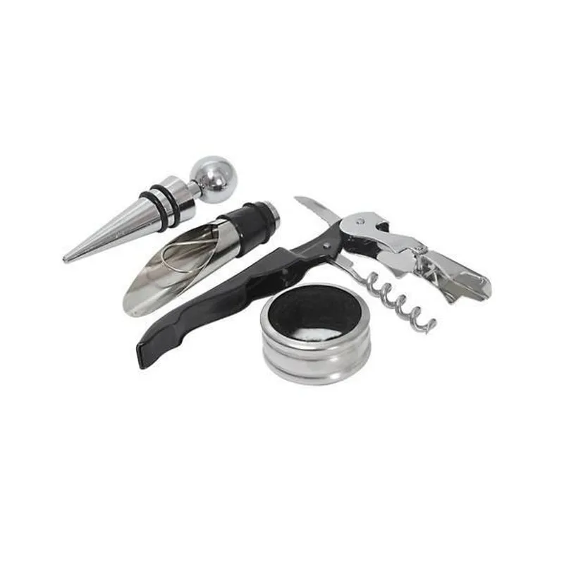 Kit Para Vinho Com 4 Peças Em Aço Inox