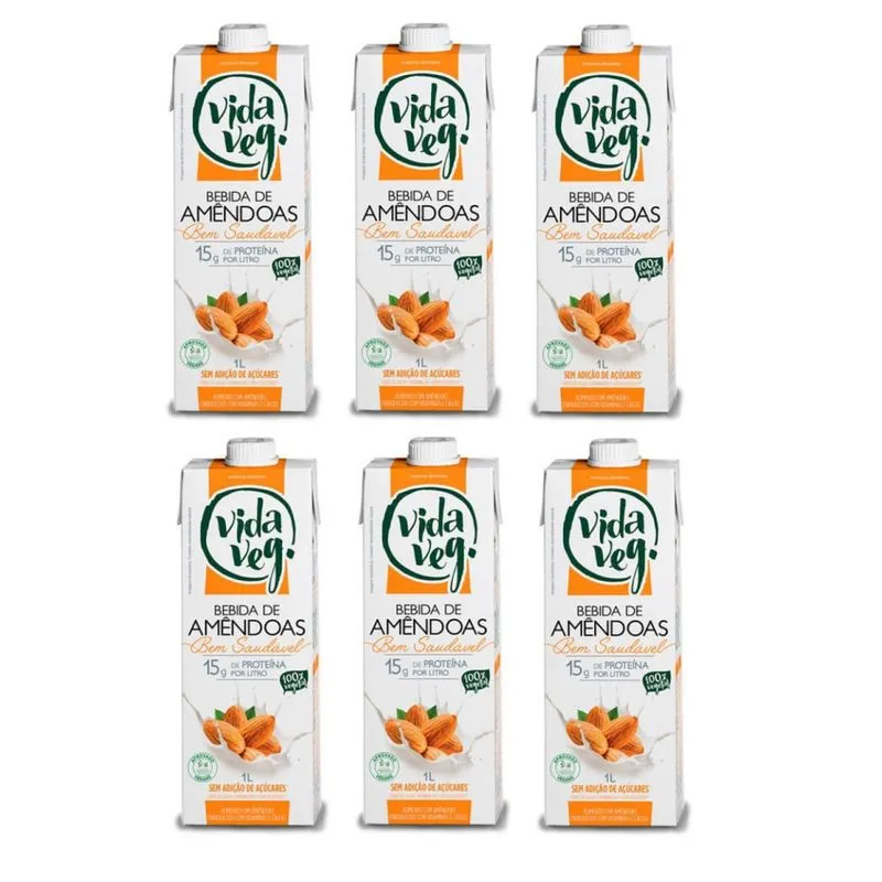 Kit com 6 unidades Bebida de amendoas Vida Veg 1l