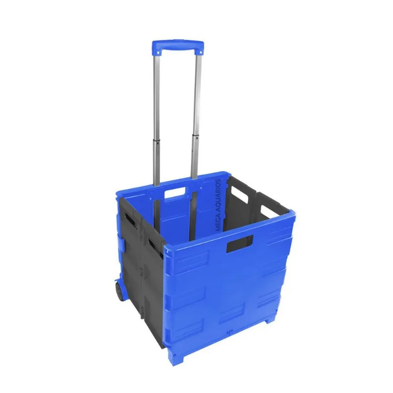 Carrinho Dobrável Feira Mercado Multiuso Mesinha Azul/Cinza