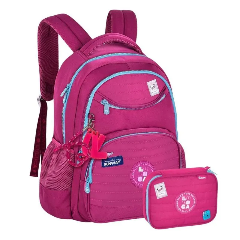 Kit Mochila Costas Luluca Escolar Passeio Estojo 100 - Rosa