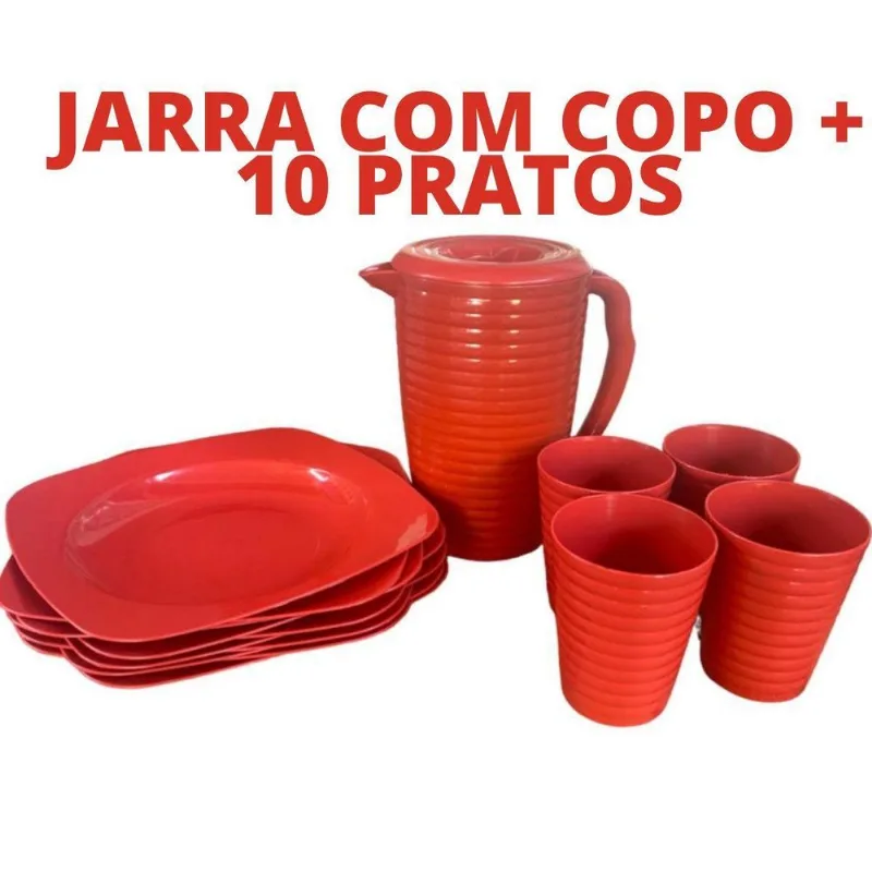 Jarra 2lts Prato Quadrado Vermelho Resistente Festa Refeição