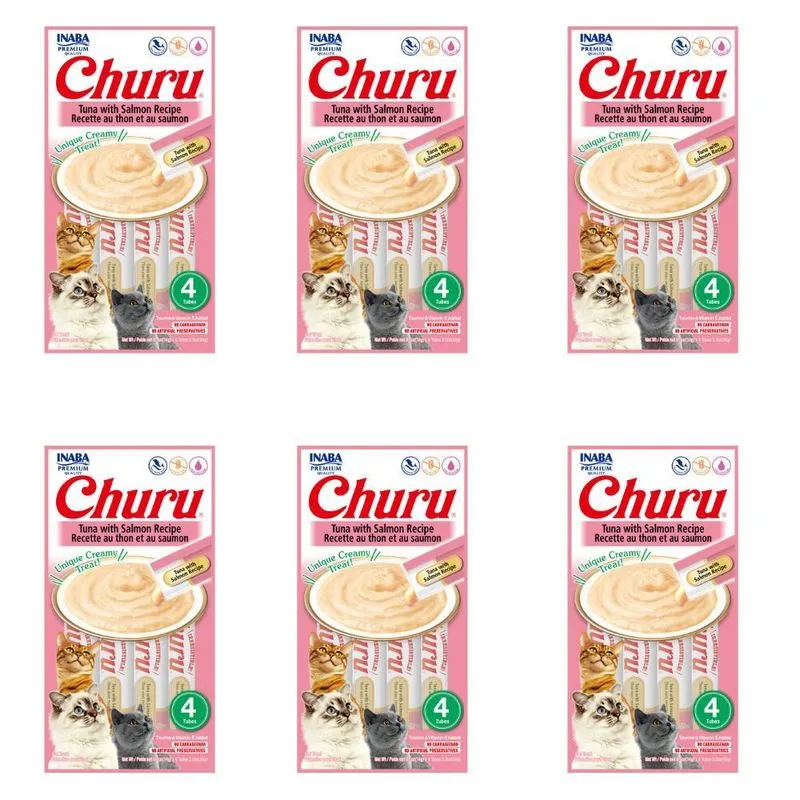 Kit 6un Petisco Churu Sabor Atum E Salmao Gatos 4 Tubos 14g