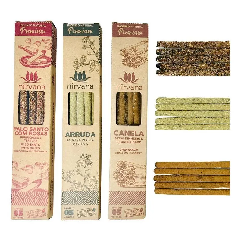 Kit 3 Incensos Aromaterapia Sortidos Nirvana Natural Premium