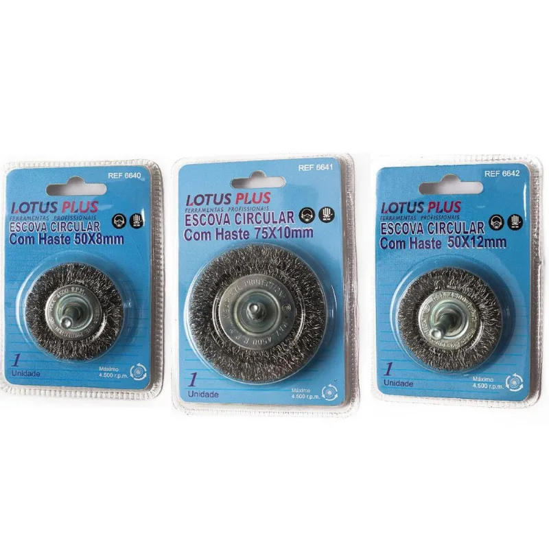 Escova Circular Aço Carbono Haste 1/4 - 8mm, 10mm, 12mm