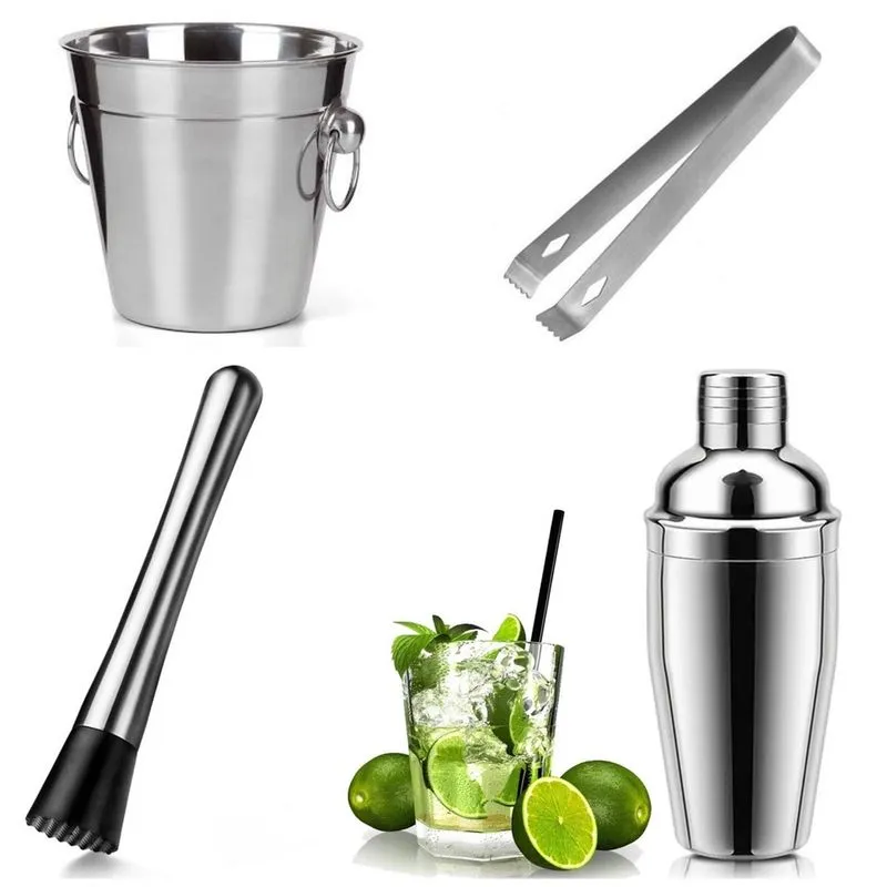 Kit Bar Inox Coqueteleira 500 Ml Balde Socador E Pinça