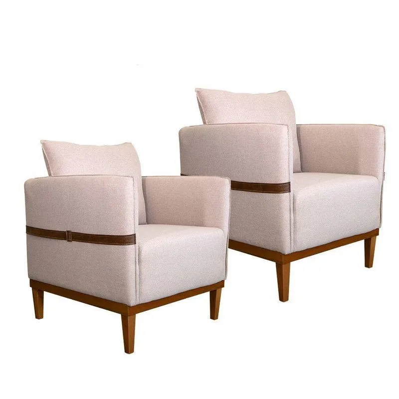 Kit 2 Poltronas Indiana Com Pés Reguláveis Boucle Bege Móveis Adenau