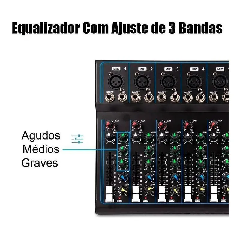 Mesa Som Profissional 7 Canais Misturador Usb Efeito Console