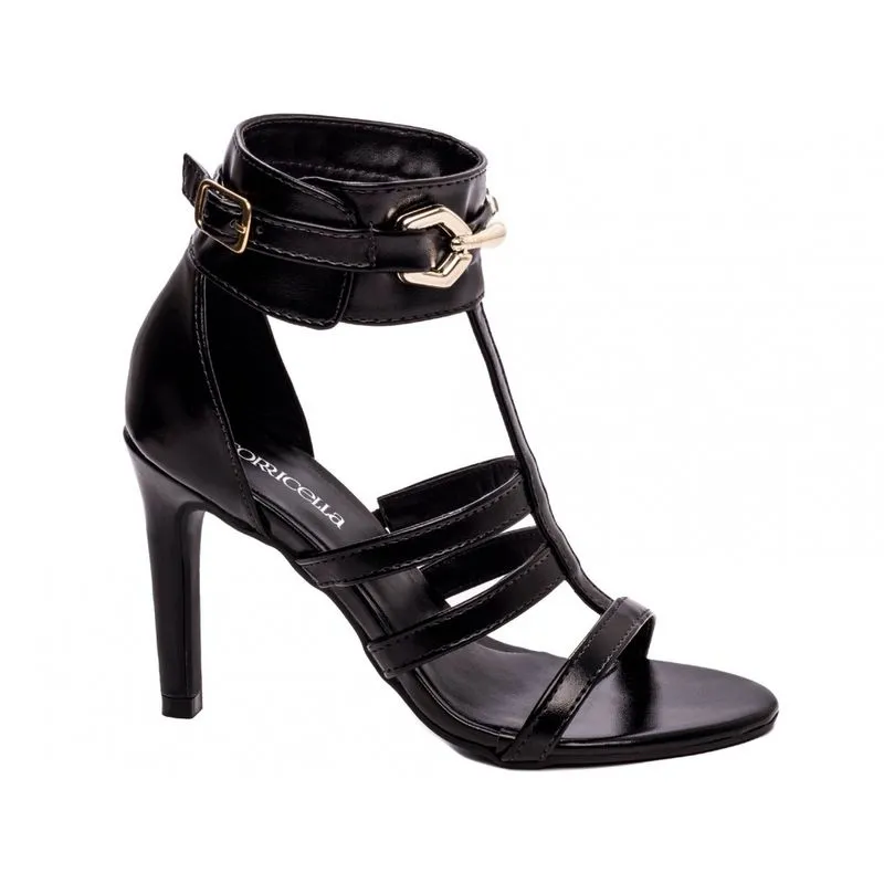 Sandalia Feminina Salto Alto Fino Fivela Enfeite Dourado 9.5cm Torricella