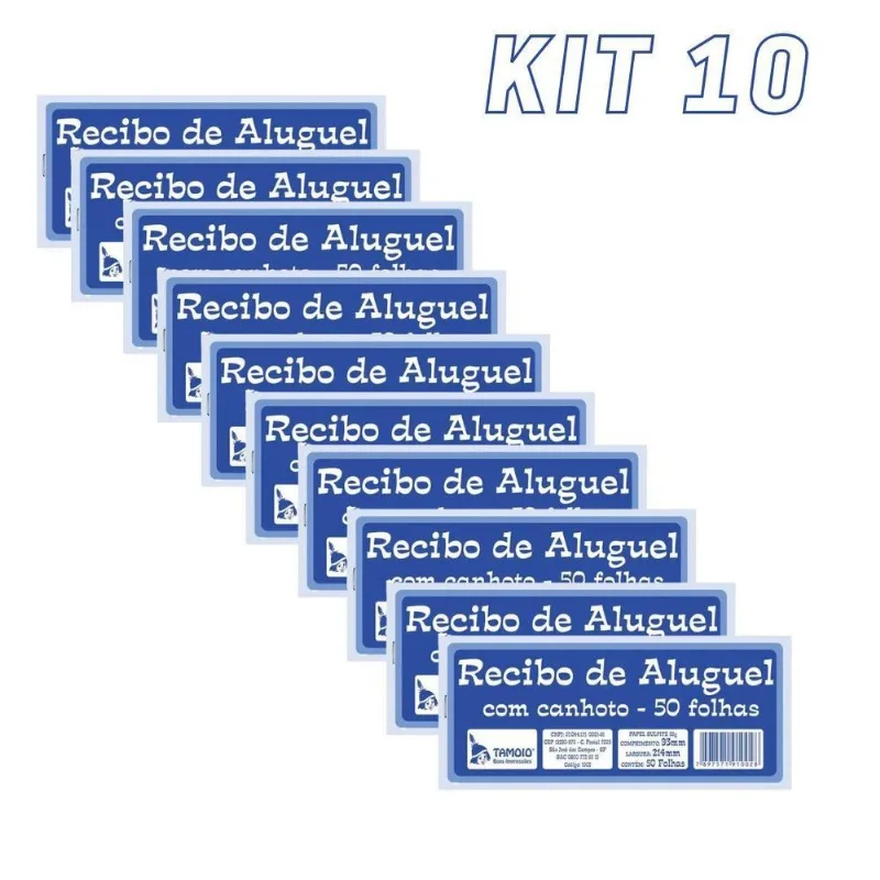 Kit 10 Recibo De Aluguel Blocos Com Canhoto 50 Folhas Tamoio