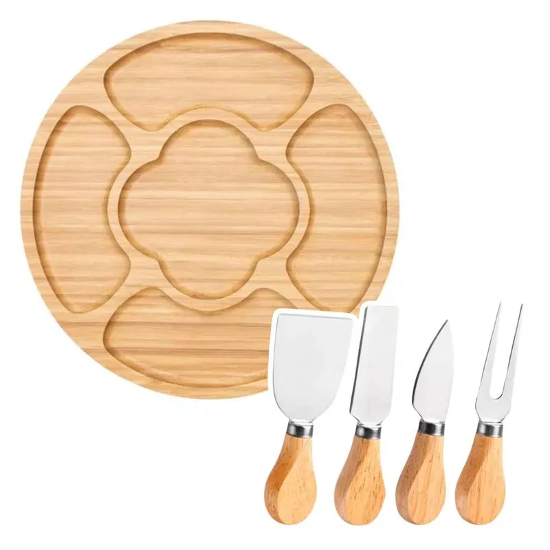 Kit Petisqueira Grande Bambu + Jogo Para Cortar Queijo
