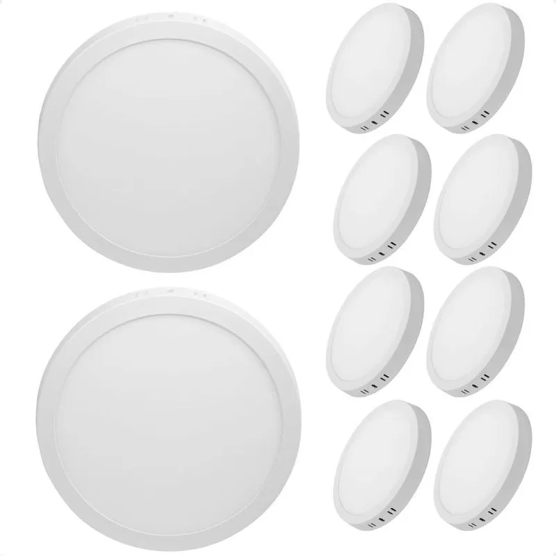 Kit 10 Painel De Led Redondo Sobrepor 12w Bivolt Taschibra 4000k Neutro