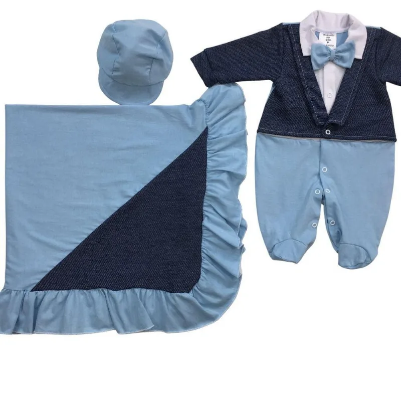 Saída Maternidade Menino De Gravatinha Borboleta Azul