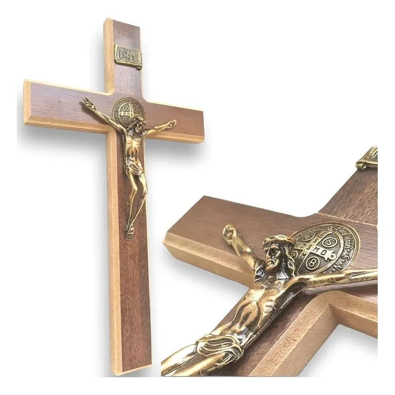 3x Cruz Crucifixo De Madeira Para Parede Cristo São Bento 30