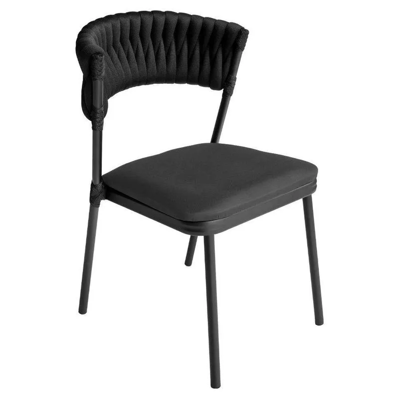Kit 6 Cadeiras Nice Alumínio Tricô Náutico Assento Estofado Preto E Cinza Acesse Móveis