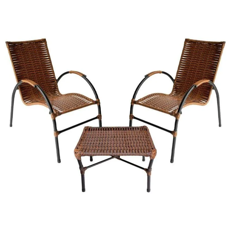 Conjunto De Mesa De Centro E 2 Cadeiras Onix Área Externa Aço Carbono Fibra Sintética Proteção UV