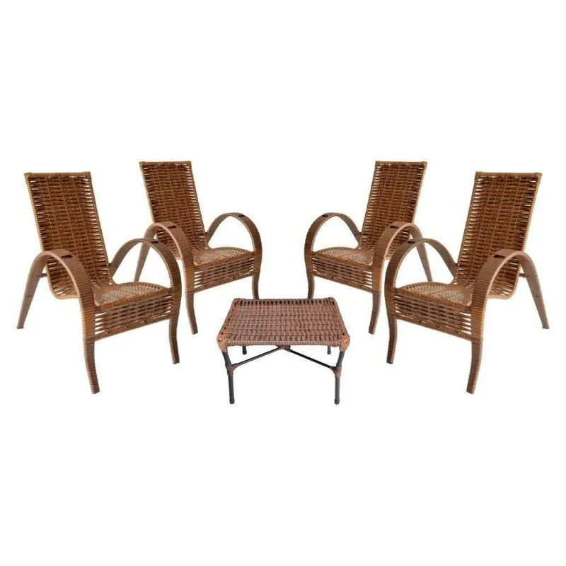 Conjunto Mesa De Centro E 4 Cadeiras Vitória Fibra Sintética Área Externa Acesse Móveis
