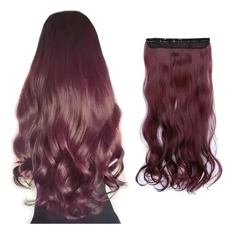 Aplique Orgânico Ondulado 65cm 5 Presilhas Tic Tac - Marsala