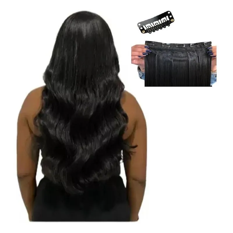 Aplique Orgânico Ondulado 65cm 5 Presilhas Tic Tac F - Preto