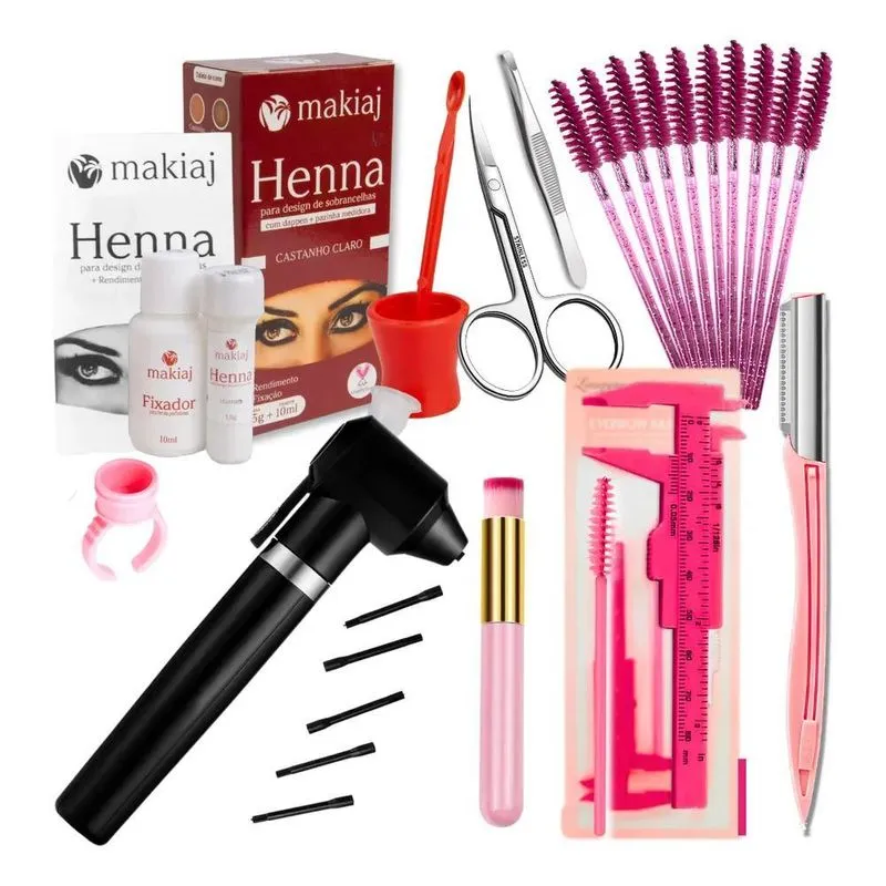 Kit Sobrancelhas Hena Profissional: Design - Castanho Claro