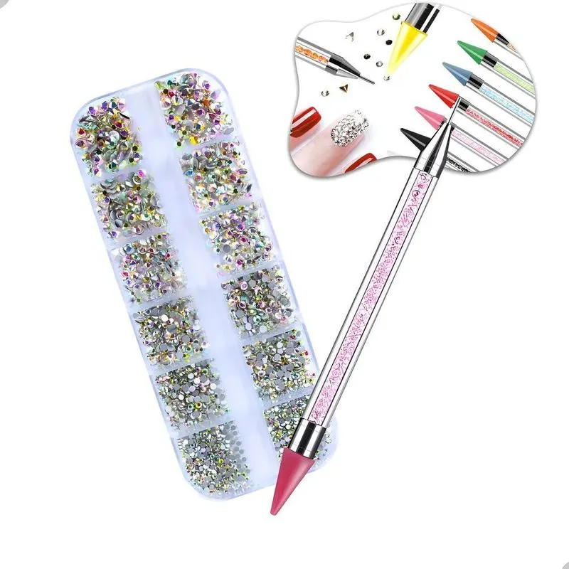 Kit Unha Nail Art: Pedrarias Decoração + Caneta Pega - Prata