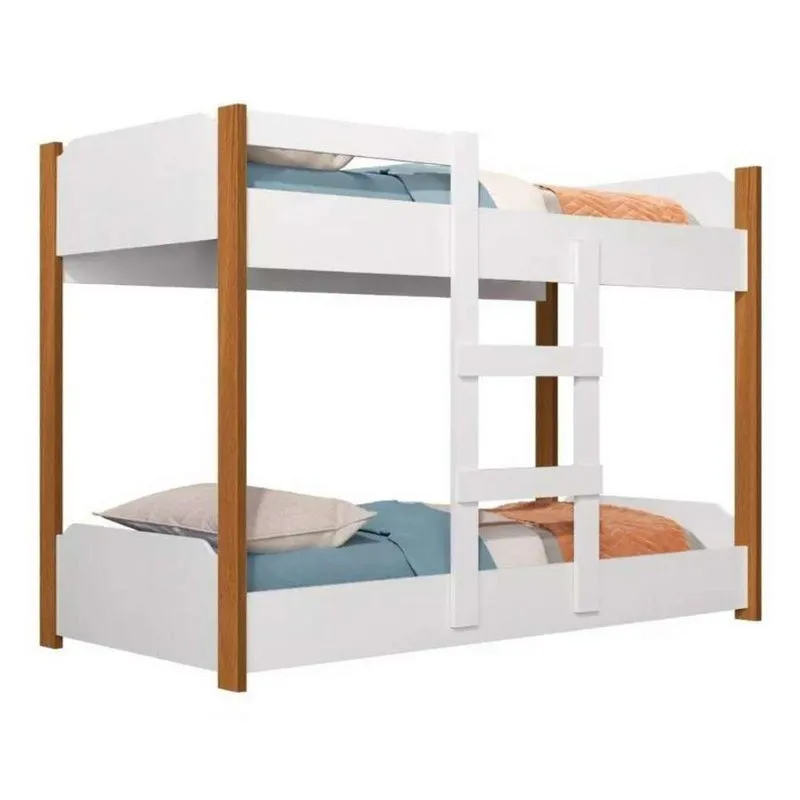 Beliche Minicama Infantil Quarto Criança Mdf Escada Grade Proteção Branco / Nature