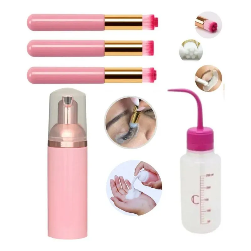 Kit Limpeza De Cílios - Pump Rosa Pisseta Pincel De Limpeza