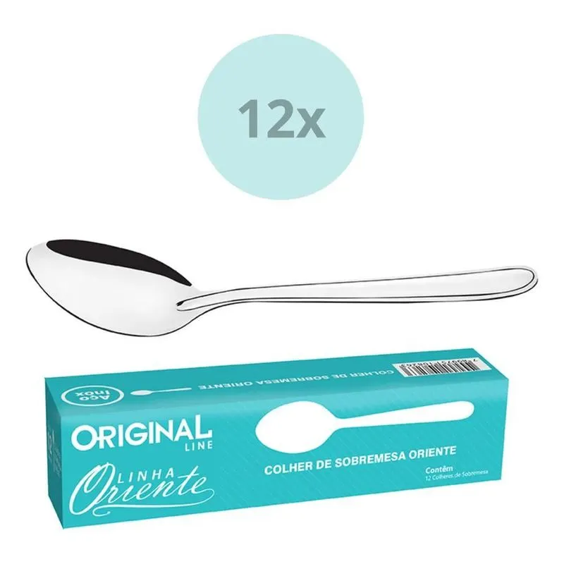 3x Colher Sobremesa Inox Kit 12 Peças Brilhante Duravel 16cm