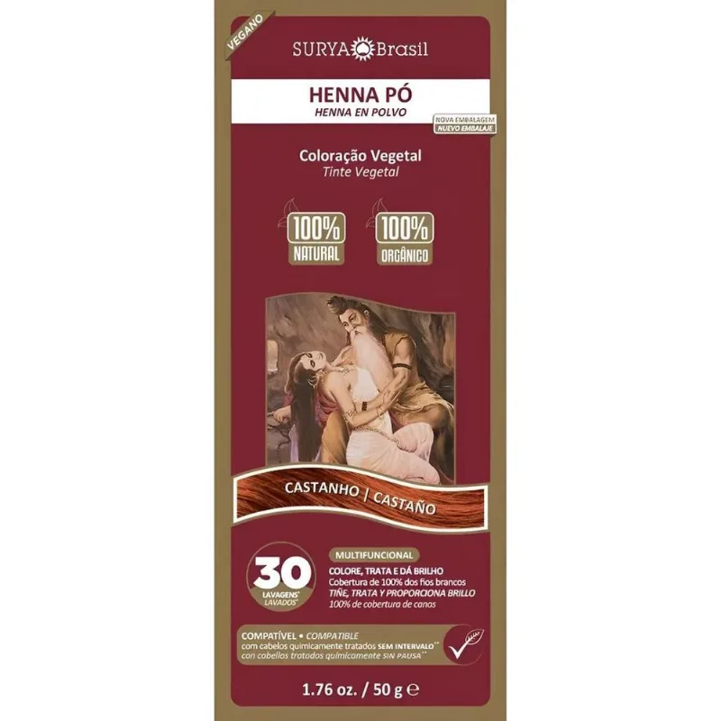 Henna Surya: Cor Natural Vegana Cabelos Vibrantes - Castanho