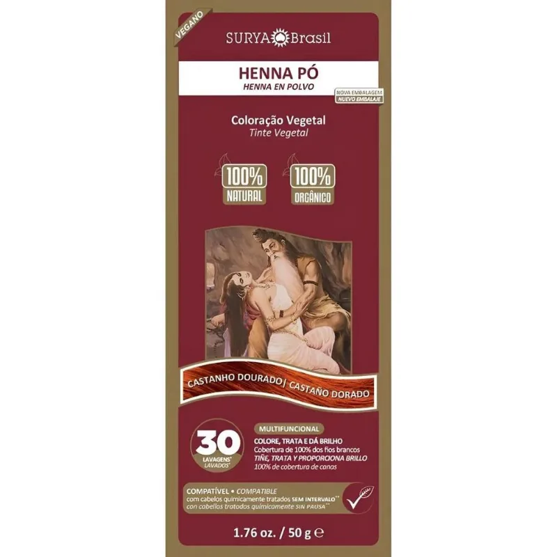 Henna Surya: Cor Natural Vegana Cabelos V - Castanho Dourado