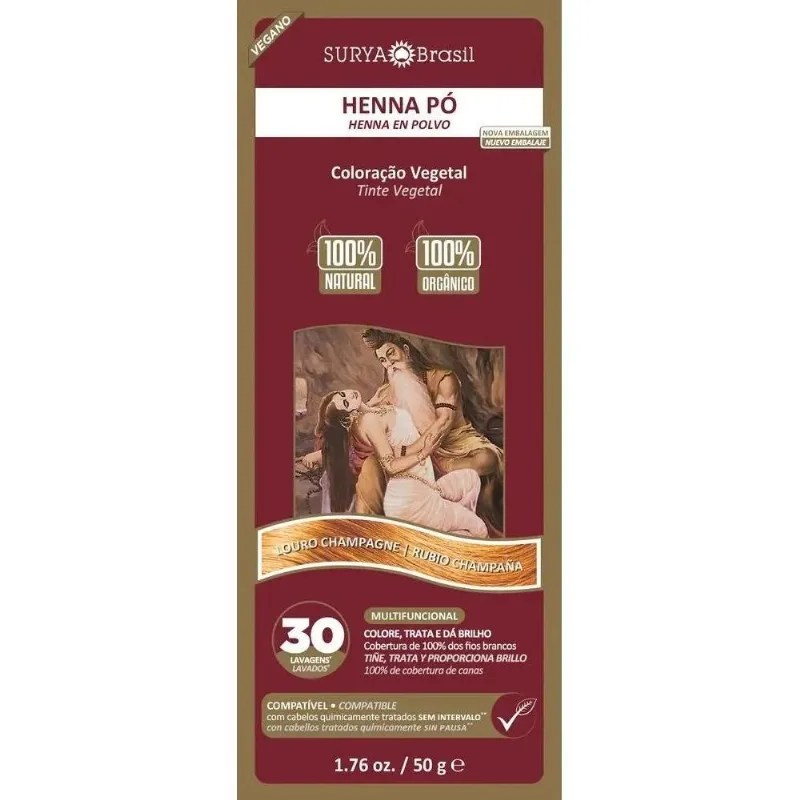 Henna Surya: Cor Natural Vegana Cabelos Vi - Louro Champagne