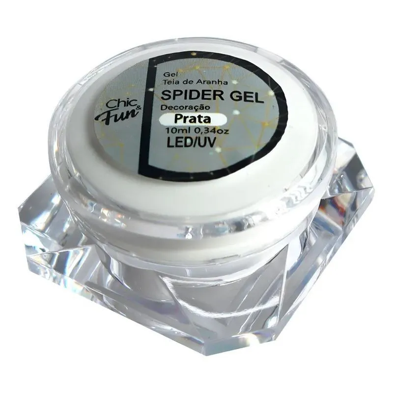 Spider Gel Teia Unhas Arte Fácil - 10ml Profissional - Prata