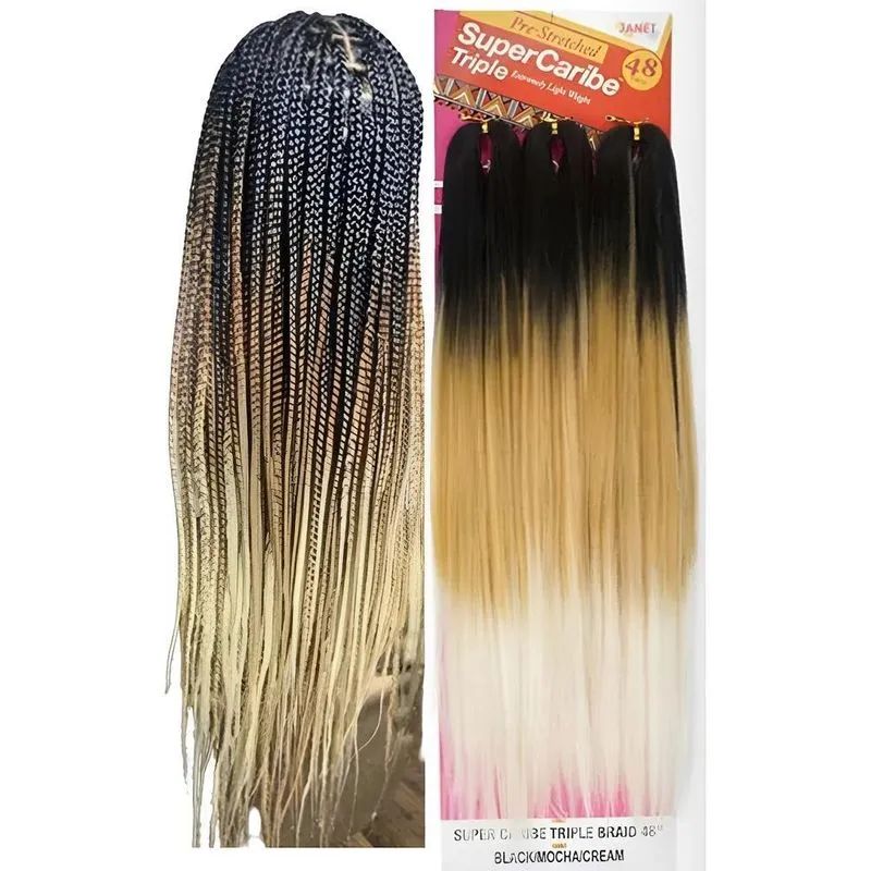 Cabelo Jumbo Colorido Box Braid Uni - Preto Caramelo E Creme