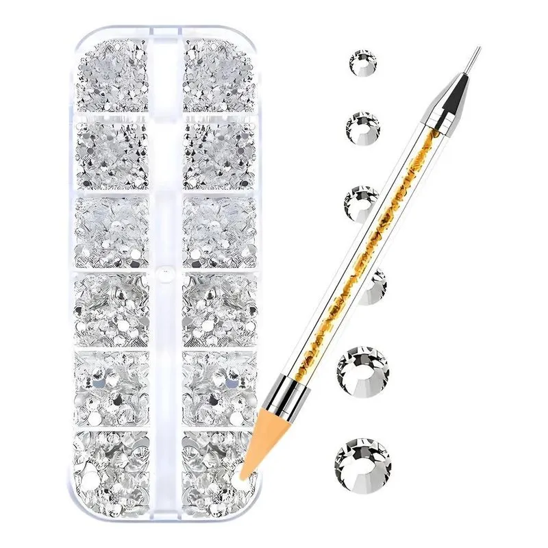 Kit Strass Unha Prata Com Caneta Aplicadora Profissio