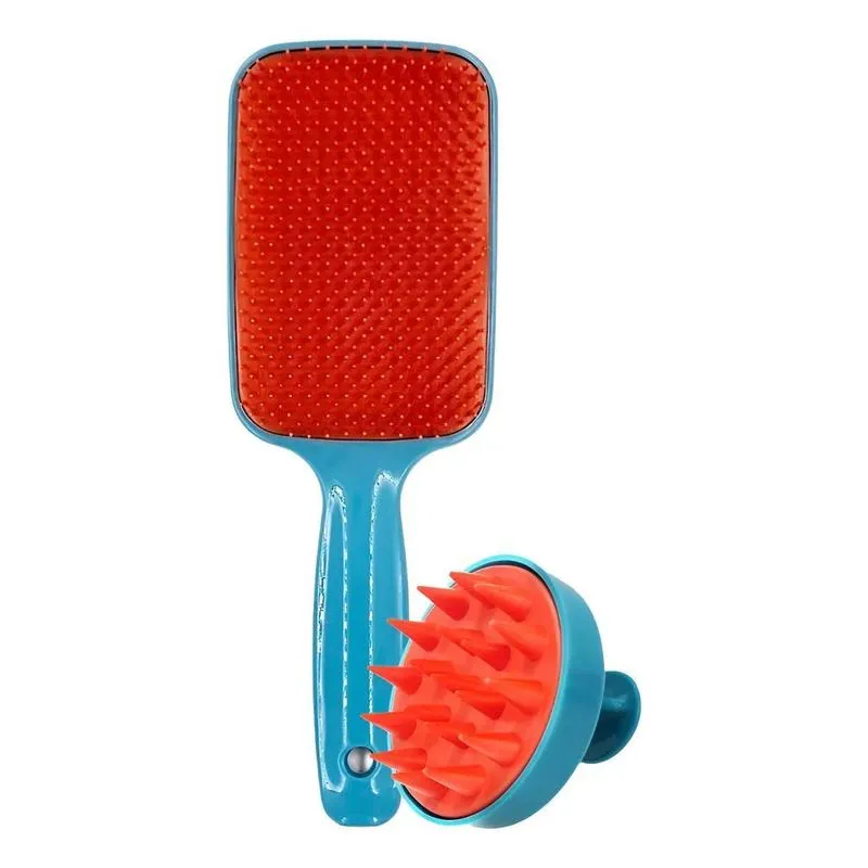 Kit 2 Escovas Capilar: Raquete Flex + - Azul Tiffany/laranja