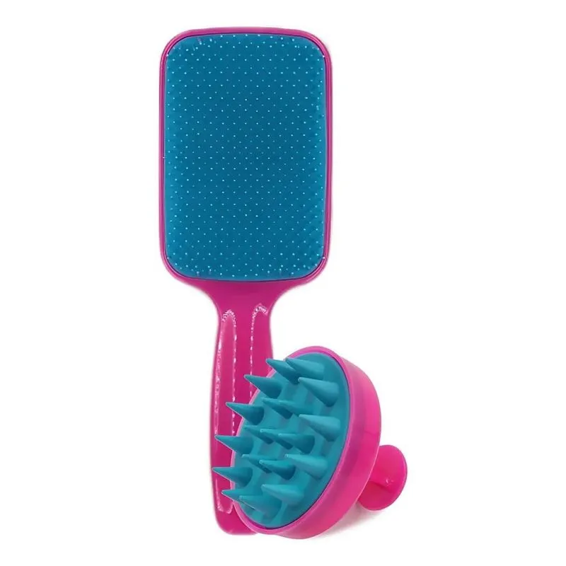 Kit 2 Escovas Capilar: Raquete Flex + Ma - Pink/Azul Tiffany