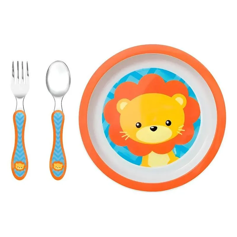 Kit Infantil Pratinho + Talheres Buba Leão Leãozinho Laran