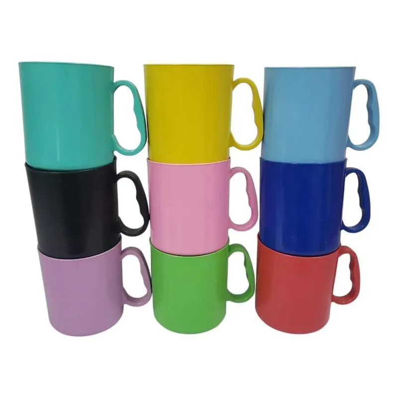 20 Canecas Coloridas Plástico Escola 450ml
