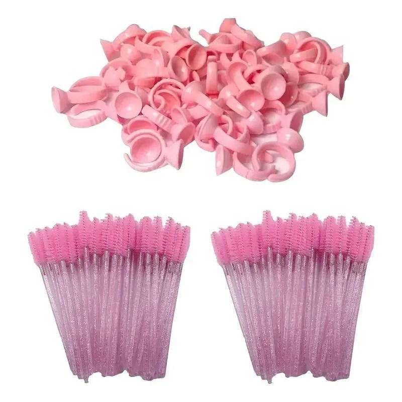 100 Escovinhas Cílios/sobrancelha + 100 Batoques - Rosa+12mm