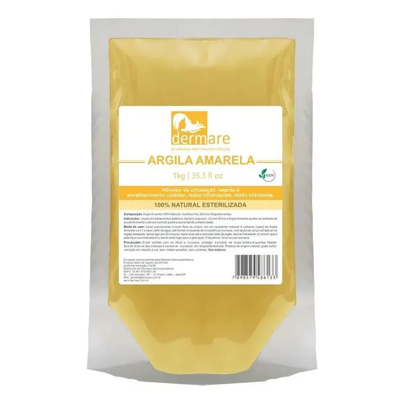Mascara Facial Argila Amarela Anti Idade Dermare 1kg