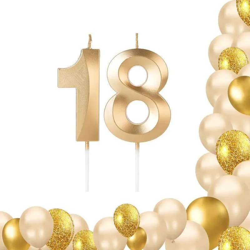2 Velas De Aniversario Numero Design Dourada Idades 18/81 An