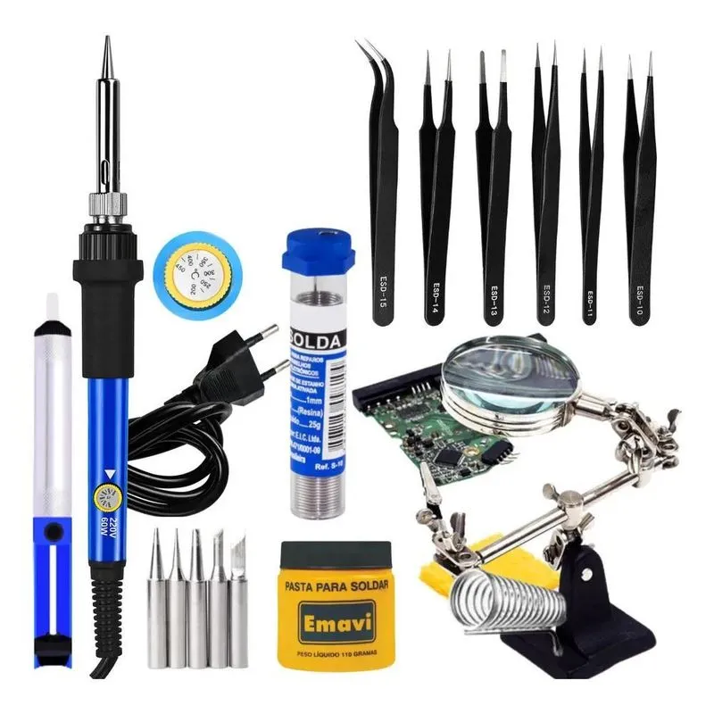 5x Kit Ferro De Solda 60w Ajuste Temperatura Profissional 16