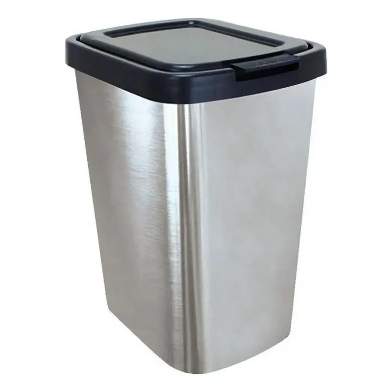 3x Lixeira 9 Litros Com Click Plástica E Adesivo Inox Cozinh