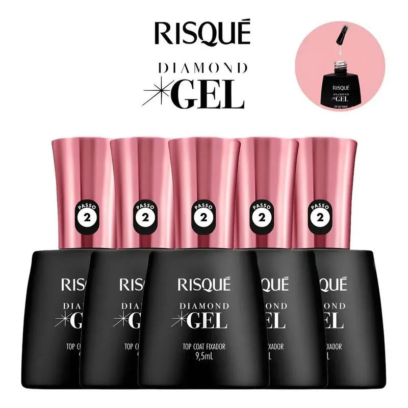 Kit Esmalte Risque Diamond Gel Top Coat Fixador 5 Unidades