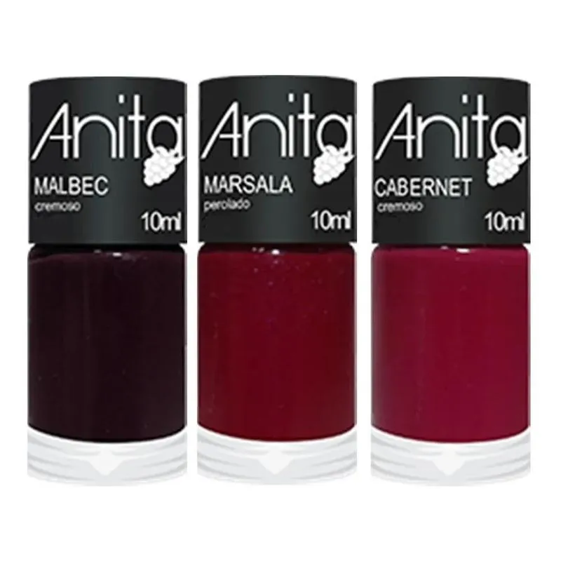 3x Esmalte Anita Coleção Uvas Malbec Marsala Cabernet