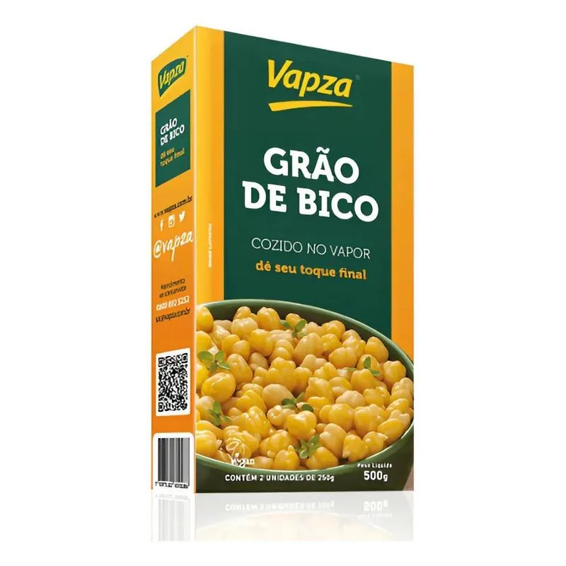 5x Grão De Bico Cozido No Vapor Vapza Caixa 500g